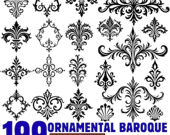 Archivos de grabado láser: filigrana barroca ornamental (SVG, PNG, PDF y DXF), paquete de arte decorativo grabado, descargas instantáneas