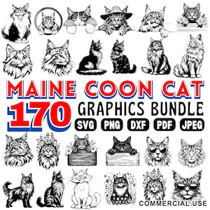 Maine-Coon-Katze SVG | DXF-Bundle | Cricut-Design-Dateien | Katze Clipart Digital Download | Geschenke für Katzenliebhaber | Kommerzielle Nutzung