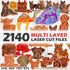 2140 MULTI LAYER lasergesneden bestanden dxf, svg, eps en pdf Megabundelpakket - CNC meerlaagse 3D-gelaagde gesneden bestanden Directe downloads
