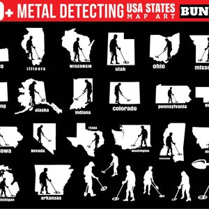 Metal Detector Svg Dxf Pdf Png Jpeg Bundle Treasure Hunting USA Map Detectorist Graphic Art instant downloads