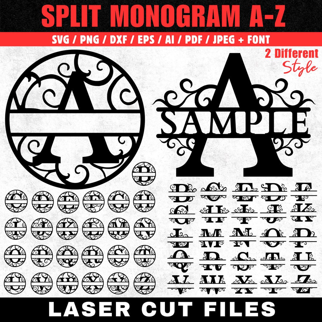 Laser Cut Split Monogram A to Z Files for Glowforge Xtool & CNC ...