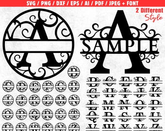 Laser Cut Split Monogram A to Z Files for Glowforge xTool & CNC Personalized Last Name Wall Art Editable Family Initial Sign Download