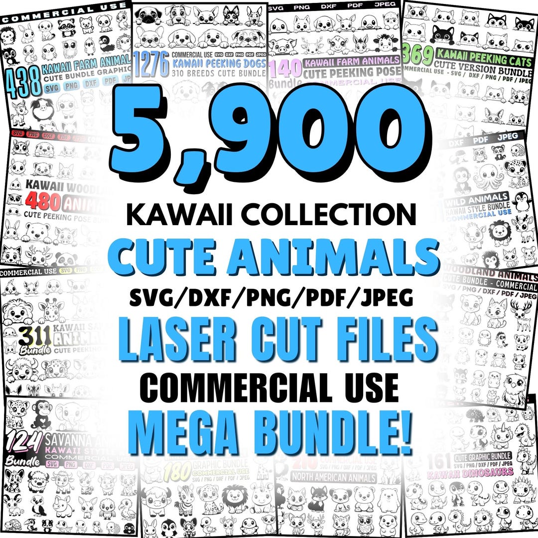 Laser Cut Files Cute Kawaii Animals Mega Bundle Svg Dxf Png Pdf Jpeg ...
