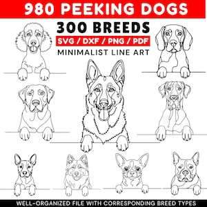 Peeking dog line art svg minimalist 985 dogs 300 breeds vector file Svg Dxf Png Pdf Bundle instant digital downloads - Commercial use