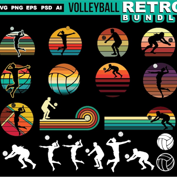 Volleyball svg files art - volleyball sports svg graphics RETRO BUNDLE