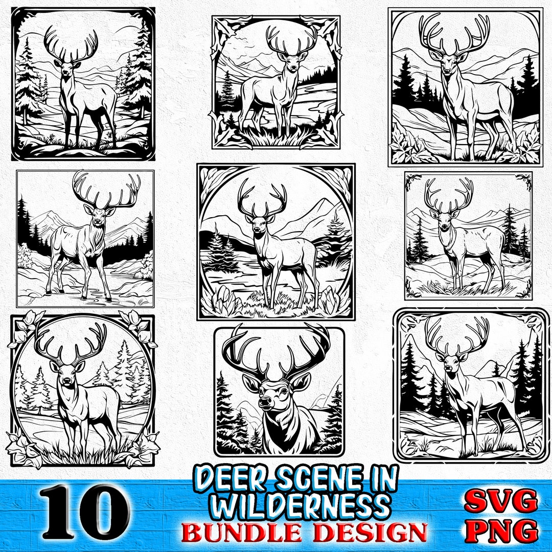 Deer Scene in Wilderness Bundle SVG, PNG Instant Digital Downloads - Etsy