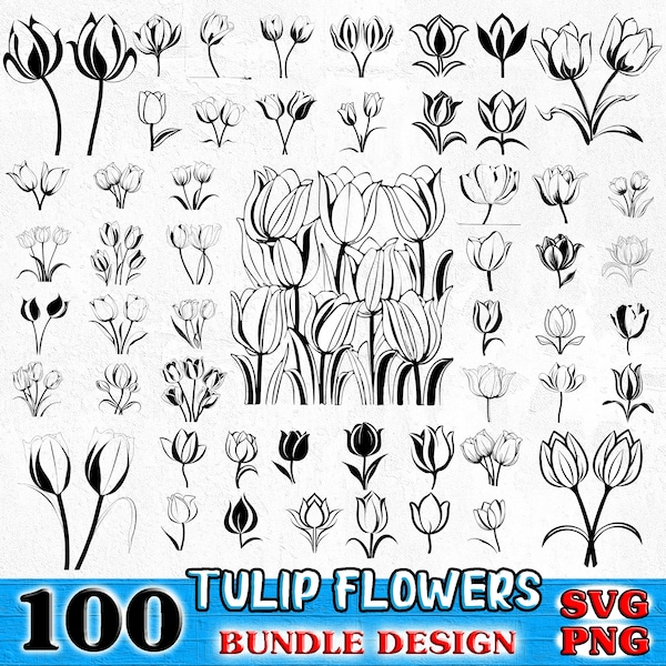 Tulip Flower Bundle SVG, PNG instant digital downloads