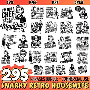 Grappige retro huisvrouw shirt SVG | Sarcastische moeder SVG | Snarky keukencitaten | SVG-bundel voor shirtontwerpen