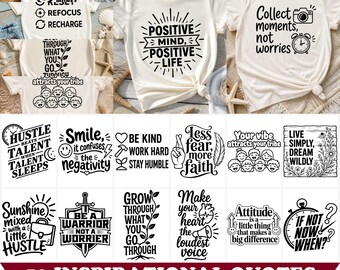Inspirational Positive Quote Svg & Png Bundle Featuring Popular Sayings for Motivational Decor instant downloads