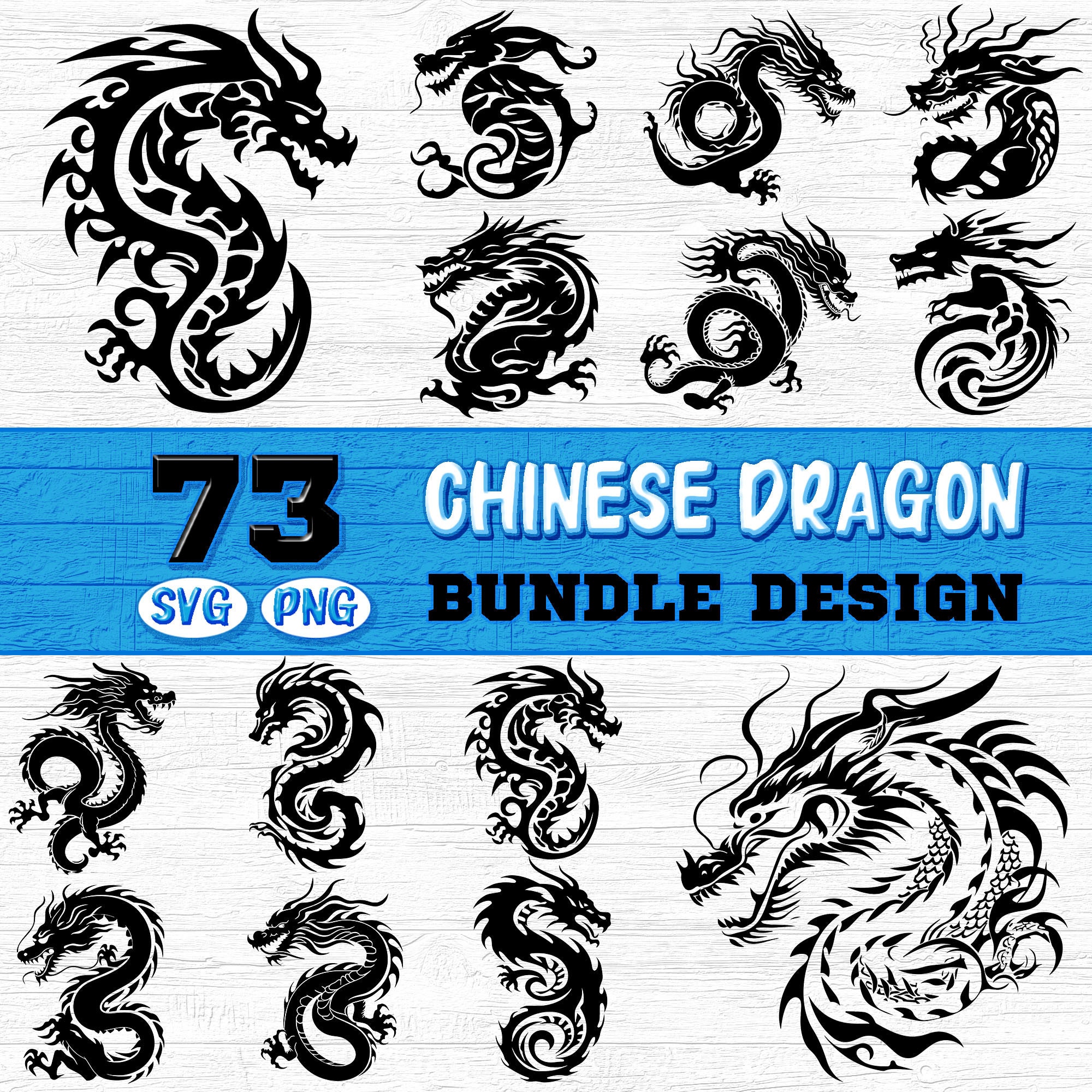 Chinese Dragon Svg Dxf Pdf Png Jpeg Bundle | Asian Mythical Creature ...