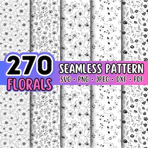 270 Boho Flowers Florals Seamless pattern svg files bundle Svg Dxf Png Dxf Pdf Boho Flower vector pattern Repeat graphics instant downloads