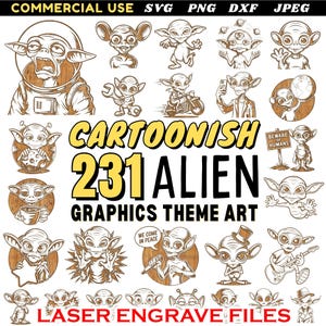 Cartoon Alien Engraving Bundle Fun Extraterrestrial Etching Designs | Space-Themed Laser Patterns | Martian Engrave Templates CNC Compatible