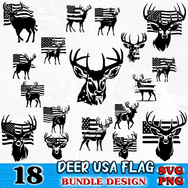 Deer USA Flag Bundle SVG, PNG instant digital downloads