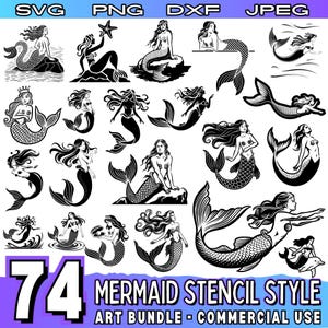Mermaid Stencil Art SVG Bundle | Mermaid Silhouette Cut Files | Mermaid Tail SVG | Cricut Ready | Mermaid DIY Crafts | Instant Download