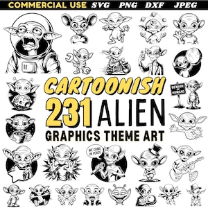 Cartoon Alien SVG Bundle | Fun Extraterrestrial Clipart Space-Themed Cut Files | Martian Silhouette Designs | Cricut & Silhouette Compatible
