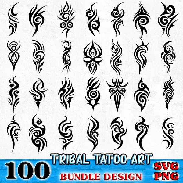 Tribal Tattoo Art Bundle SVG, PNG téléchargements numériques instantanés