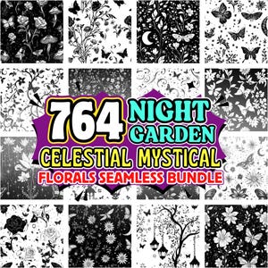 Nachtgarten himmlisch Floral Nahtlos Muster svg Dateien svg Dxf Png Dxf Pdf Boho Blume Vektormuster Grafik-Instant-Downloads