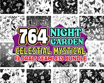 Night garden celestial Floral Seamless pattern svg files bundle Svg Dxf Png Dxf Pdf Boho Flower vector pattern graphics instant downloads