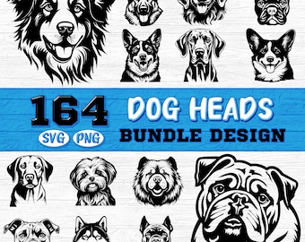 Laser Cut Bundle Dogs Faces SVG PNG - Disegni di incisione per amanti del cucciolo di razze complete Download digitali di file Cnc