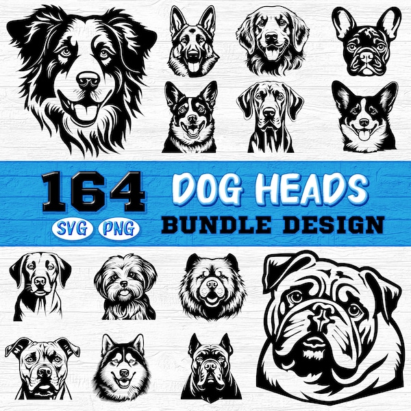 Laser Cut Bundle  Dogs Faces SVG PNG  - Complete breeds puppy dog lover engraving designs Cnc files digital downloads