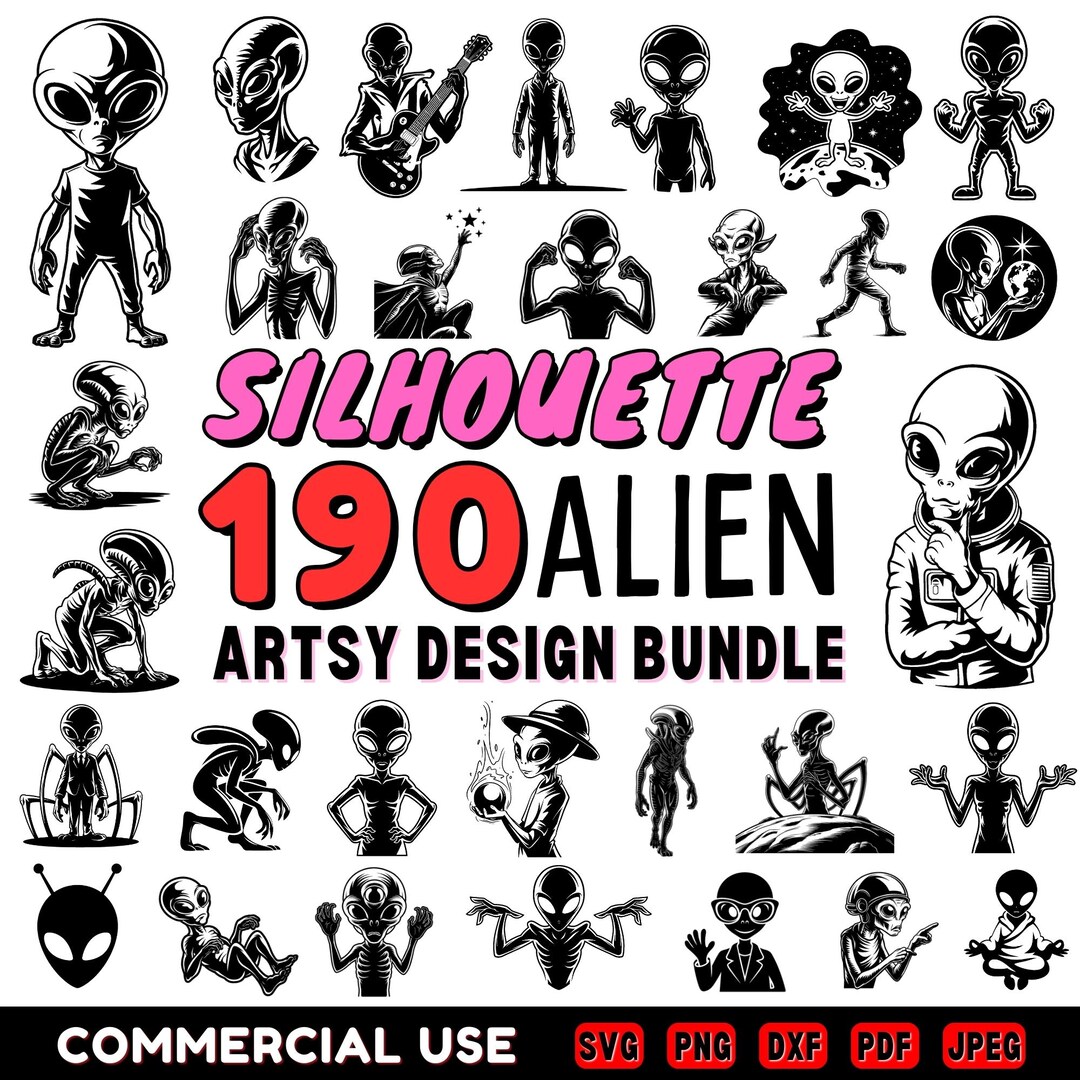Alien Silhouette SVG Bundle | Artsy Extraterrestrial Designs | Alien ...