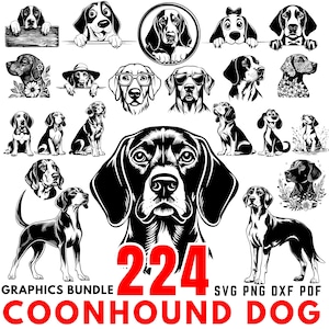 Coonhound Svg Dxf Png Jpeg Bundle Instant Digital Downloads - Commercial Use