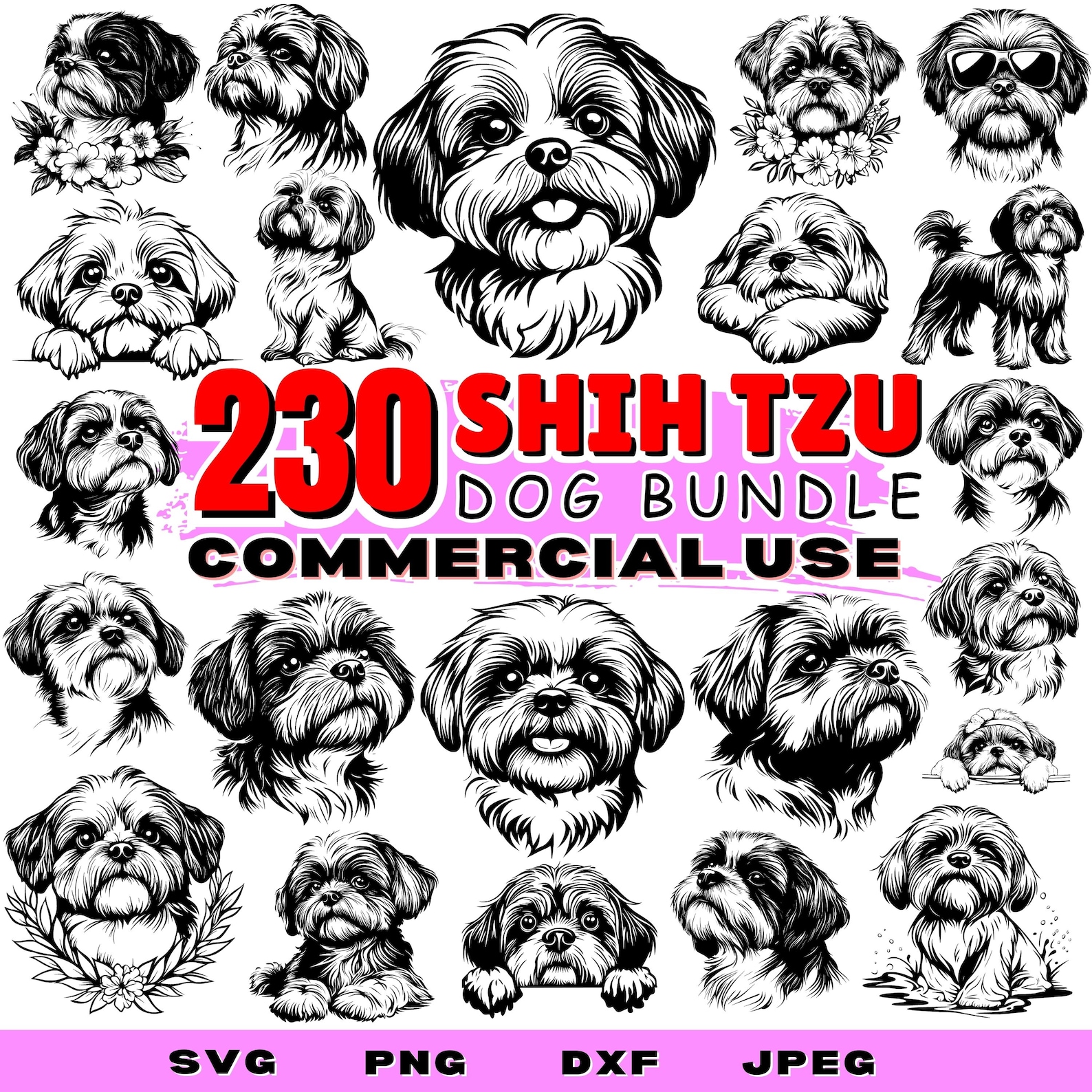 Shih Tzu Dog SVG Bundle | Shih Tzu DXF Cut Files | Shih Tzu Silhouette ...