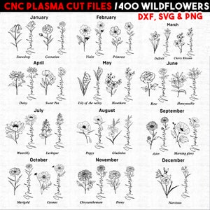 CNC plasma cut files Png Svg Dxf files for plasma cutting Wildflowers Birthmonth  bundle instant downloads