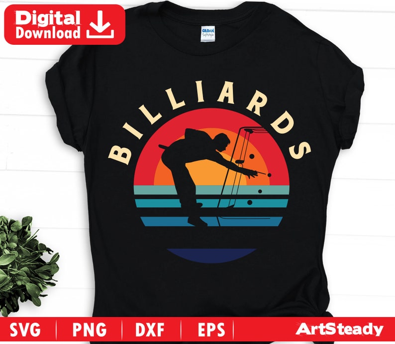 Billiards Svg Files Retro Art Sunset Artistic Art Work Pool Etsy