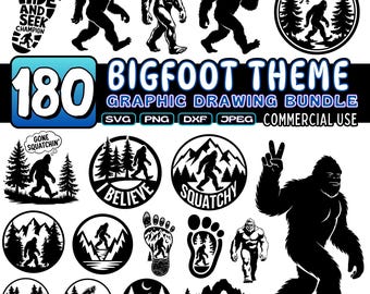 Bigfoot SVG Bundle Sasquatch Clipart | Yeti Silhouette | Bigfoot Cut Files for Cricut | Camping Adventure Designs | Forest SVG | Commercial
