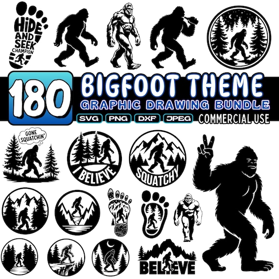 Bigfoot SVG Bundle Sasquatch Clipart | Yeti Silhouette | Bigfoot Cut Files for Cricut | Camping Adventure Designs | Forest SVG | Commercial