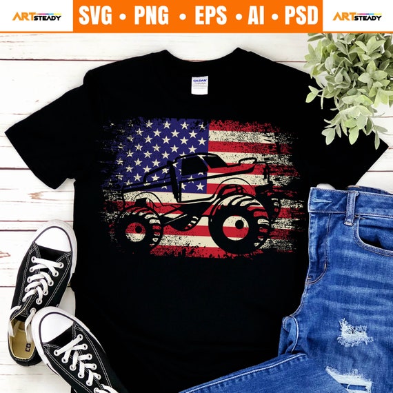 Monster Truck Svg Files US Flag Cool Drawing Theme off Road - Etsy