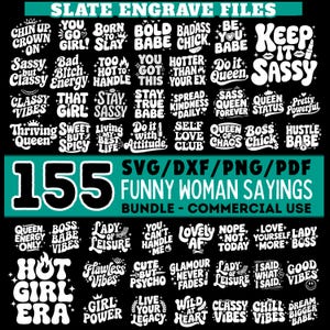 Slate engraving files Girls Sarcastic phrases funny bundle Png Svg Dxf coaster files | instant download