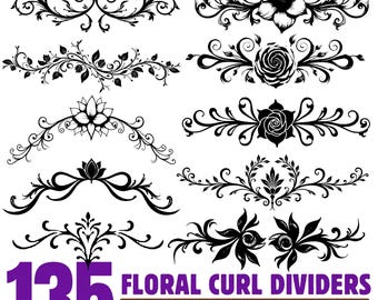 Bundle Floral Curl Dividers Svg Png Pdf & Dxf Bundle pour des travaux manuels en vinyle élégants à télécharger instantanément