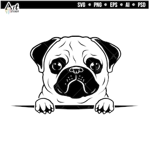 Cute peeking Pug svg digital download - Pug dog breed svg files