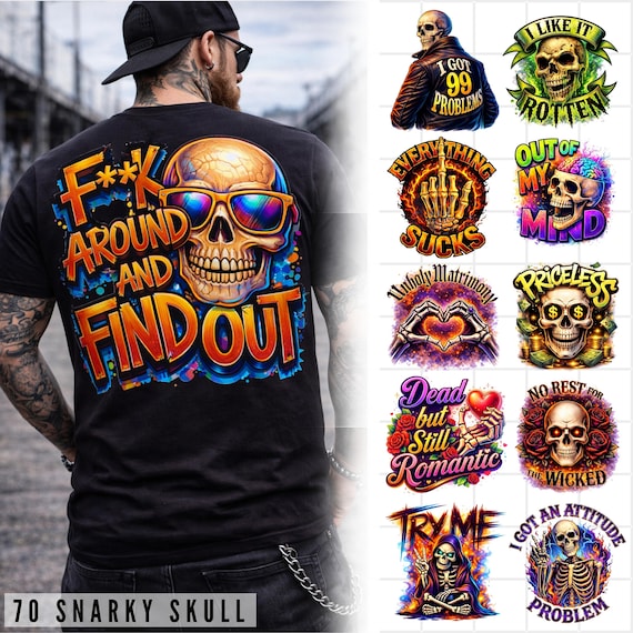Gothic Skull Shirt Design PNG – Edgy Snarky Skull Sublimation Graphic for T-Shirts instant downloads