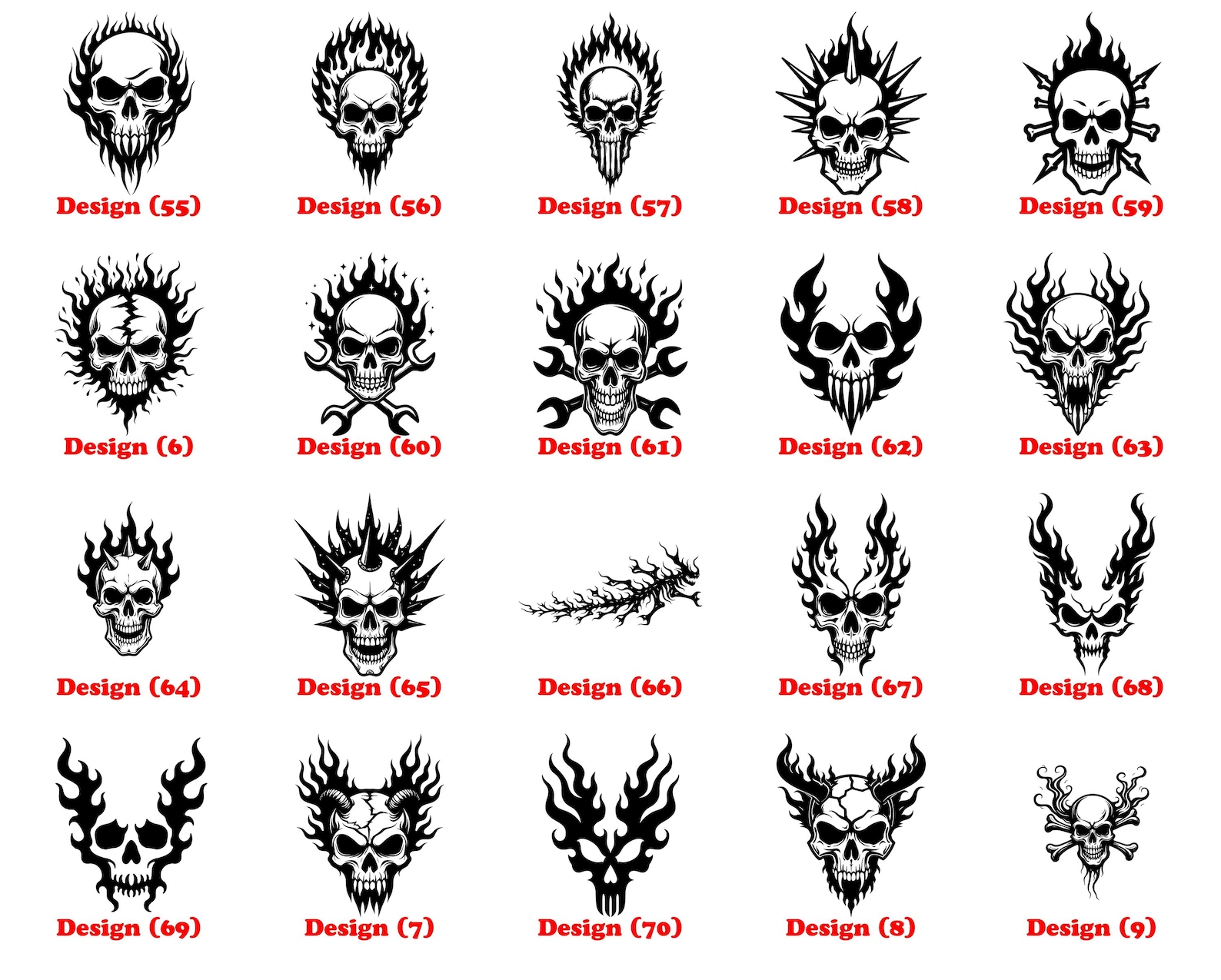 Skulls Flames Crossbones Art Svg Png Pdf & Dxf Bundle Bold Edgy Skull ...