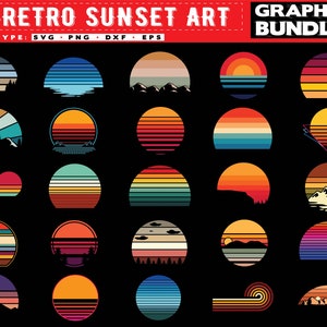 Retro sunset bundle svg files - RETRO sunset art bundle graphic theme vintage theme bundle graphics instant digital downloads