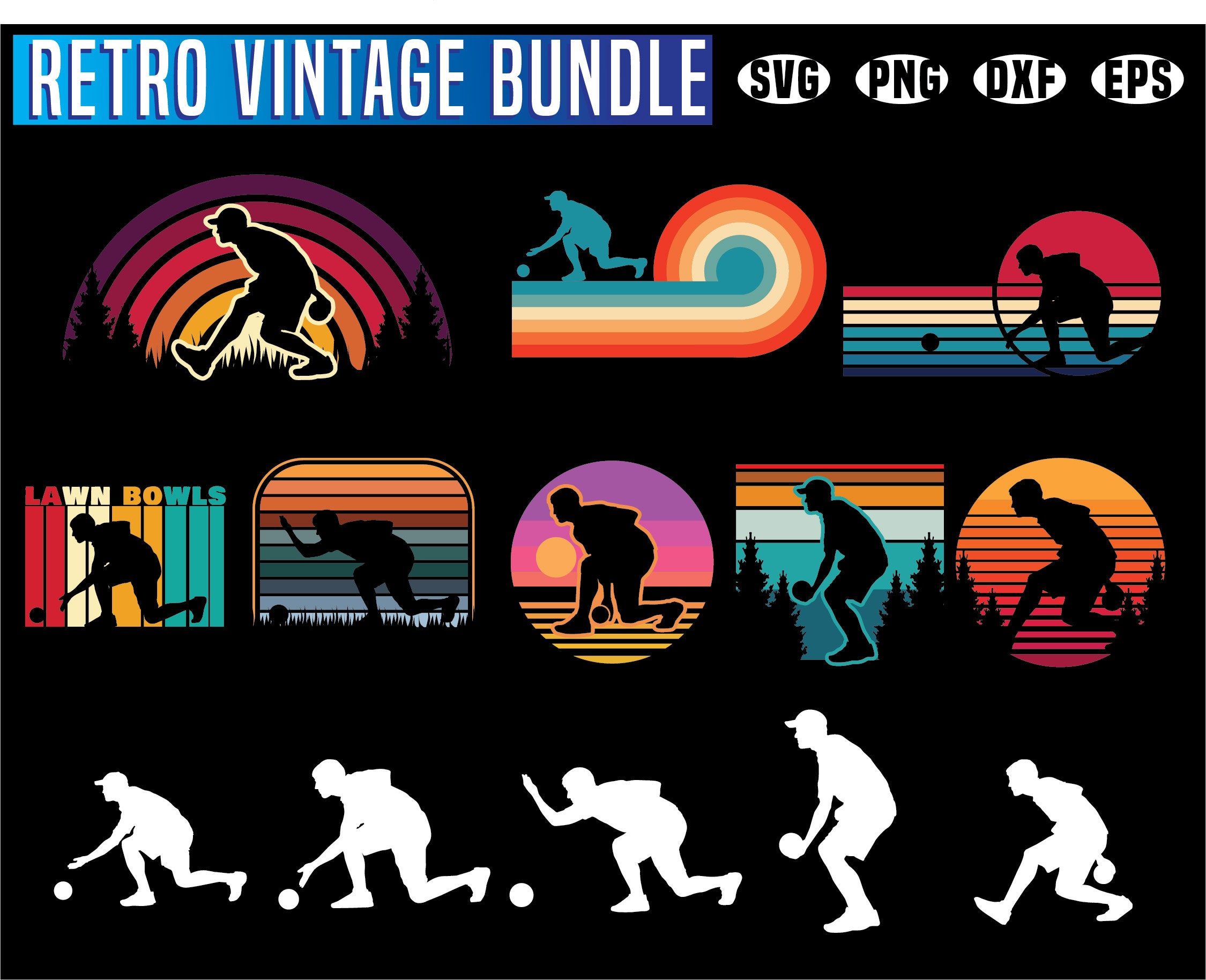 Lawn Bowls Svg Files retro Vintage Bundle Lawn Bowler Sports - Etsy