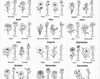 Wildflowers Birthmonth SVG and PNG bundle / Birth month flowers svg / Birthday flower / Flower clipart / Botanical svg instant downloads