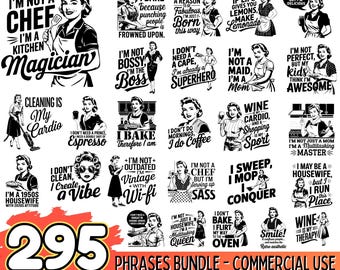 Snarky Retro Housewife SVG | DXF Bundle | Funny Kitchen Quotes Svg | Cricut Files for Commercial Use | Retro Mom SVG Cut Files