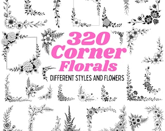 Laser engrave file Floral Corner SVG PNG PDF | Ornate frame border cut files | baroque floral page decoration clipart bundle download
