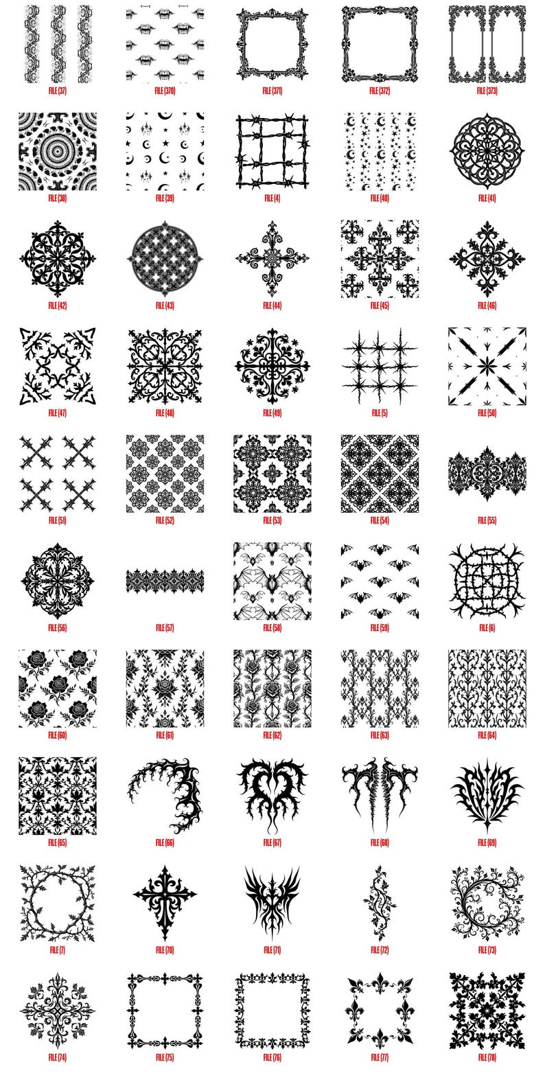 Gothic Seamless Dark Motif Patterns SVG Bundle for Laser Engraving ...