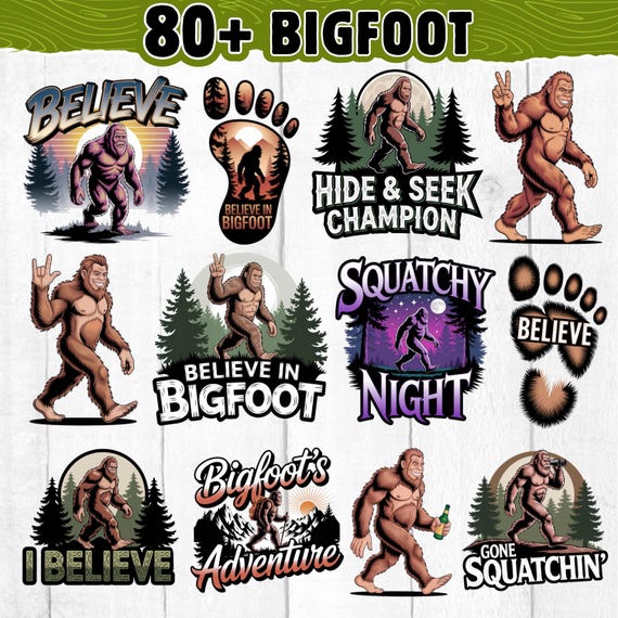 Funny Bigfoot PNG JPEG Digital Download Print Ready Sasquatch Graphic for Heat Press DOWNLOADS