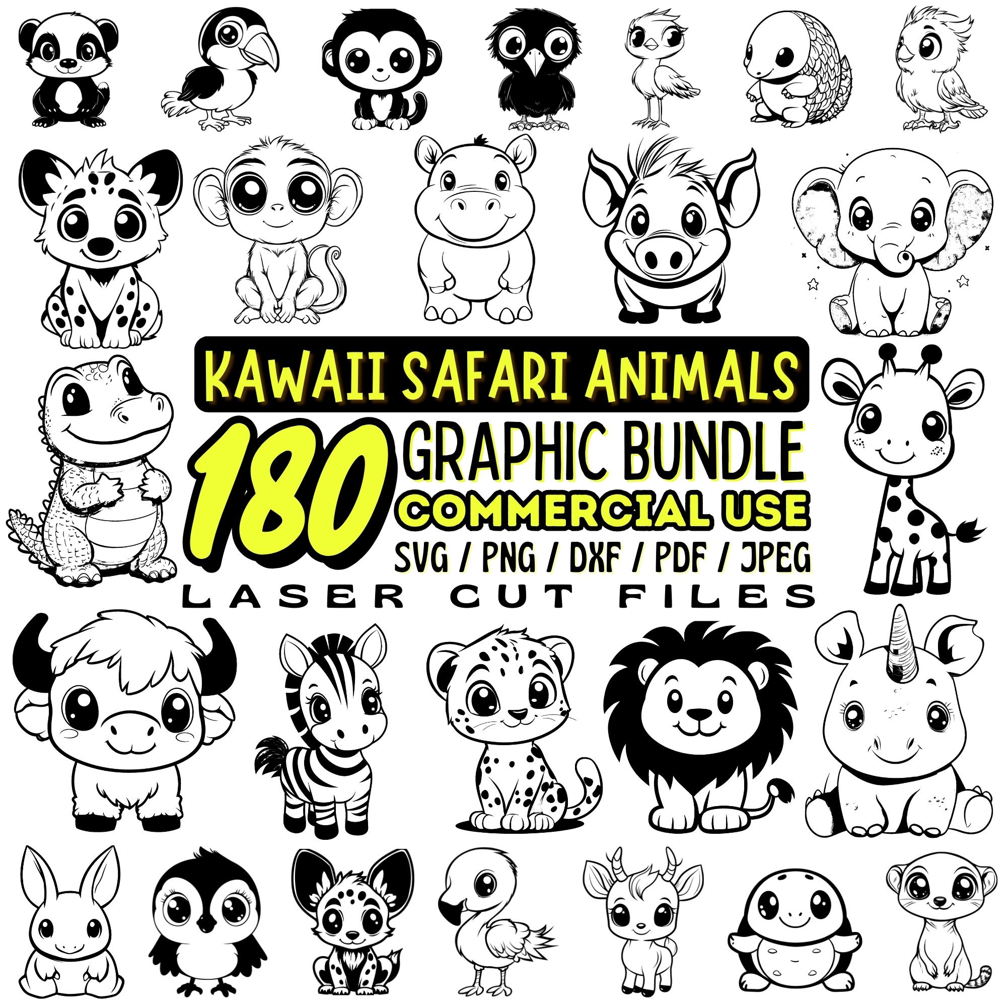 Laser Cut Files Kawaii Safari Animals Svg Dxf Png Pdf Jpeg Bundle ...
