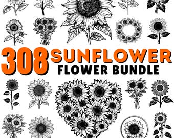 Paquete SVG de girasol / Monograma SVG de girasol / Archivos de corte florales / Diseños Cricut / Archivos DXF / Descarga instantánea / Uso comercial