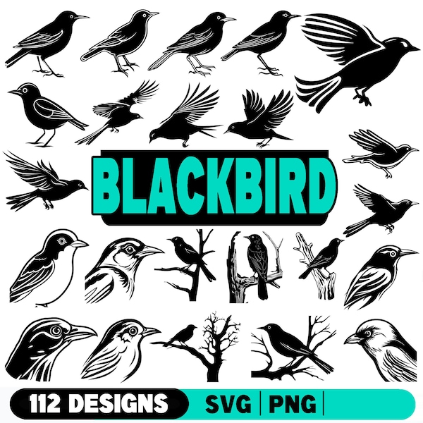 Blackbird, Bundle SVG, PNG instant digital downloads