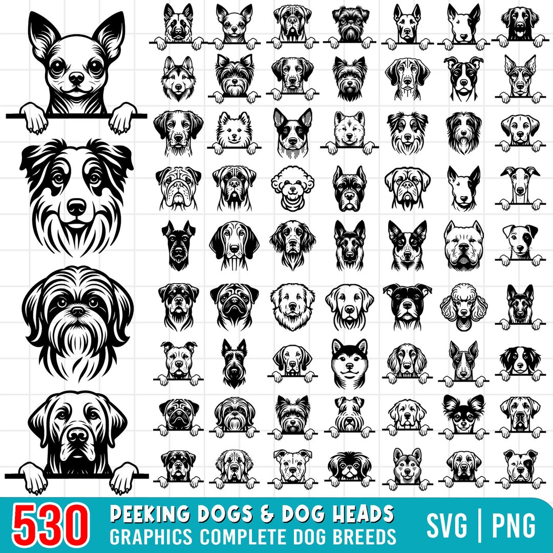 Peeking Dogs Svg Png Bundle 530 Graphics Dog Heads Full Breeds for ...