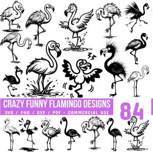 Crazy Funny Flamingo Designs Svg Png Pdf & Dxf Bundle hilarious flamingo art cut files for Cricut projects, t-shirts, mugs, and tote bags
