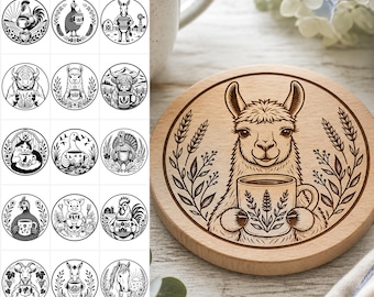 Farm Animals Holding Coffee Mugs Coaster SVG & PNG Bundle for Laser Cutting instant downloads